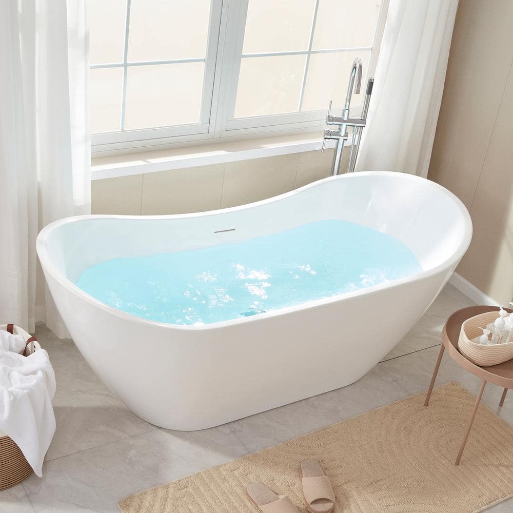 Vanity Art 71 in. Acrylic Flatbottom Freestanding Bathtub in White/Integrated Overflow