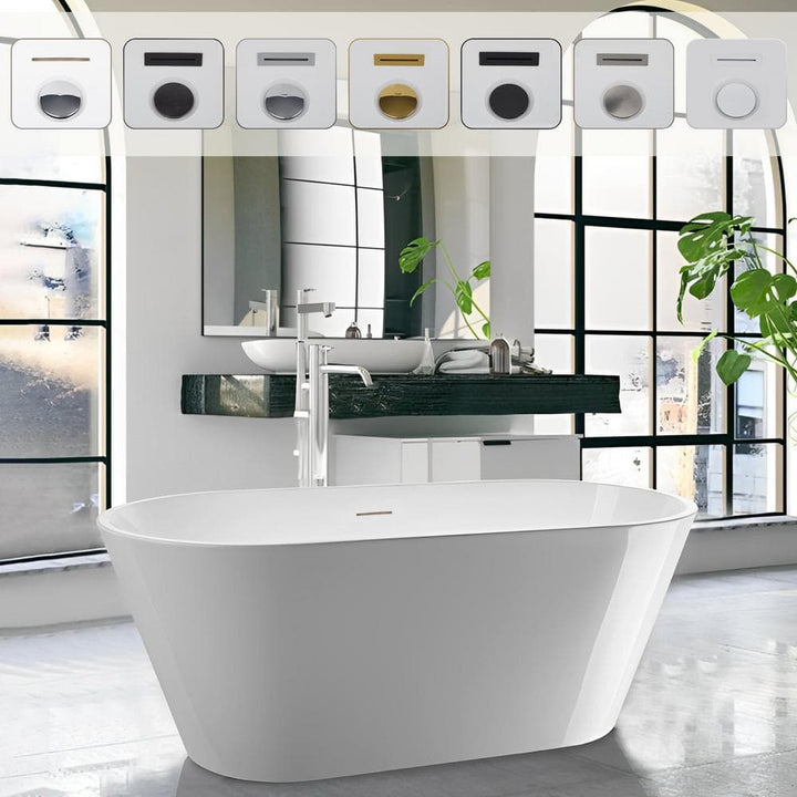 Vanity Art Domme 54 in. Acrylic Flatbottom Freestanding Non-Slip Bathtub in White/Integrated Overflow