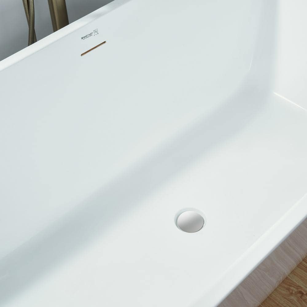 Vanity Art 67 in. Acrylic Flatbottom Freestanding Bathtub in White with Integrated Overflow