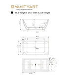 Vanity Art 67 in. Acrylic Flatbottom Freestanding Bathtub in White with Integrated Overflow