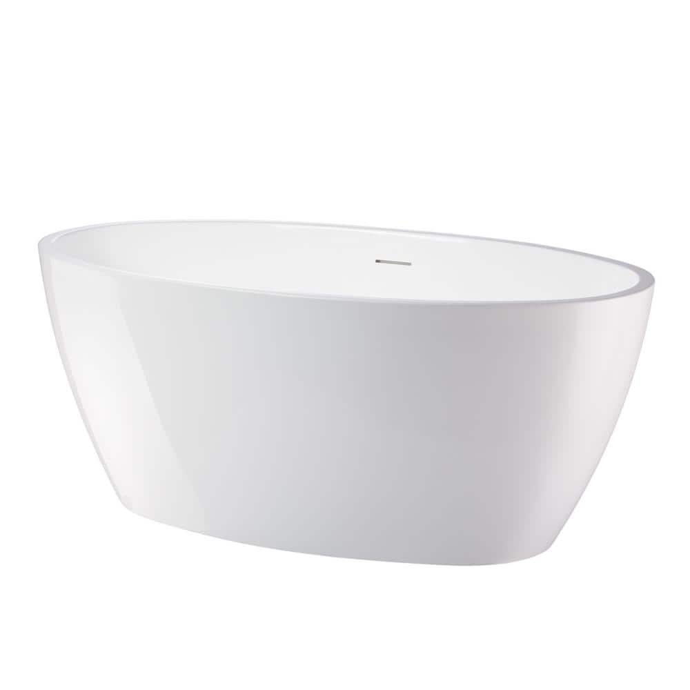 Vanity Art 59 in. Acrylic Flatbottom Freestanding Bathtub in White with Integrated Overflow