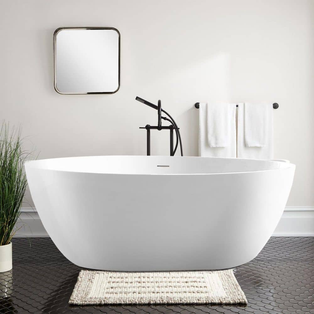 Vanity Art 59 in. Acrylic Flatbottom Freestanding Bathtub in White with Integrated Overflow