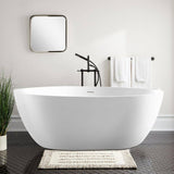 Vanity Art 59 in. Acrylic Flatbottom Freestanding Bathtub in White with Integrated Overflow