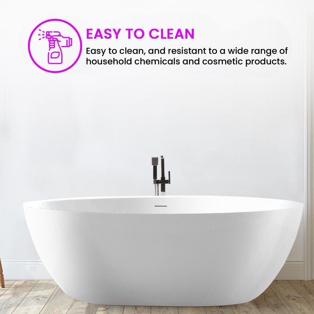 Vanity Art 59 in. Acrylic Flatbottom Freestanding Bathtub in White with Integrated Overflow