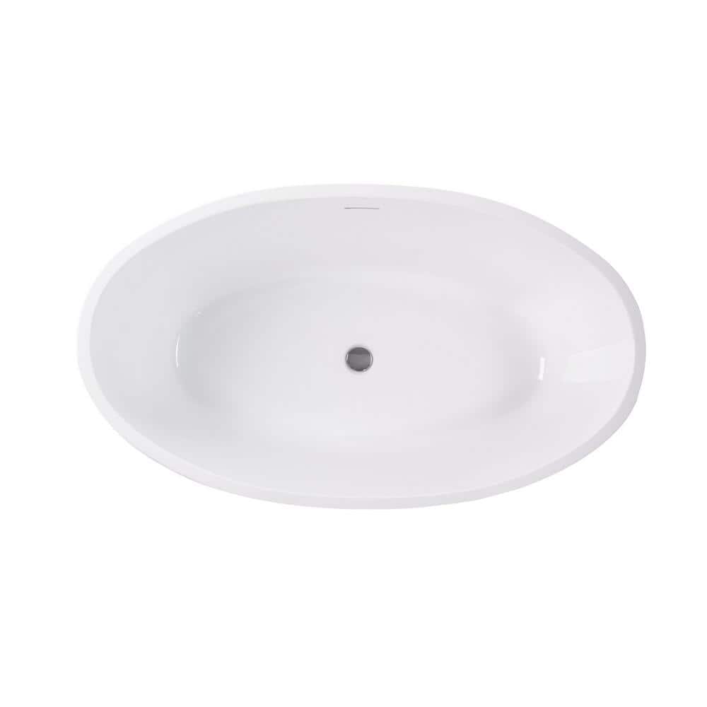 Vanity Art 59 in. Acrylic Flatbottom Freestanding Bathtub in White with Integrated Overflow