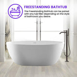 Vanity Art 59 in. Acrylic Flatbottom Freestanding Bathtub in White with Integrated Overflow