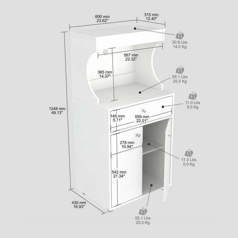 Inval Galley Ready to Assemble 23.6 in. W x 17.1 in. D x 50 in. H Microwave Storage Utility Cabinet in White