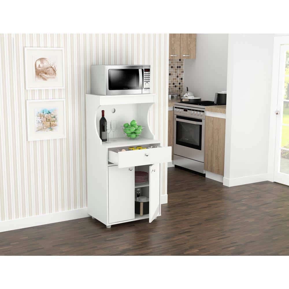 Inval Galley Ready to Assemble 23.6 in. W x 17.1 in. D x 50 in. H Microwave Storage Utility Cabinet in White