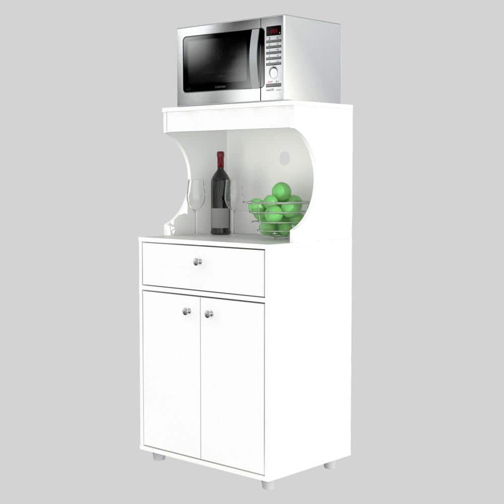 Inval Galley Ready to Assemble 23.6 in. W x 17.1 in. D x 50 in. H Microwave Storage Utility Cabinet in White