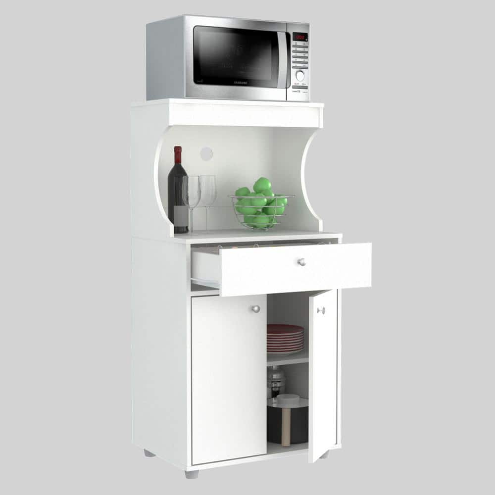 Inval Galley Ready to Assemble 23.6 in. W x 17.1 in. D x 50 in. H Microwave Storage Utility Cabinet in White