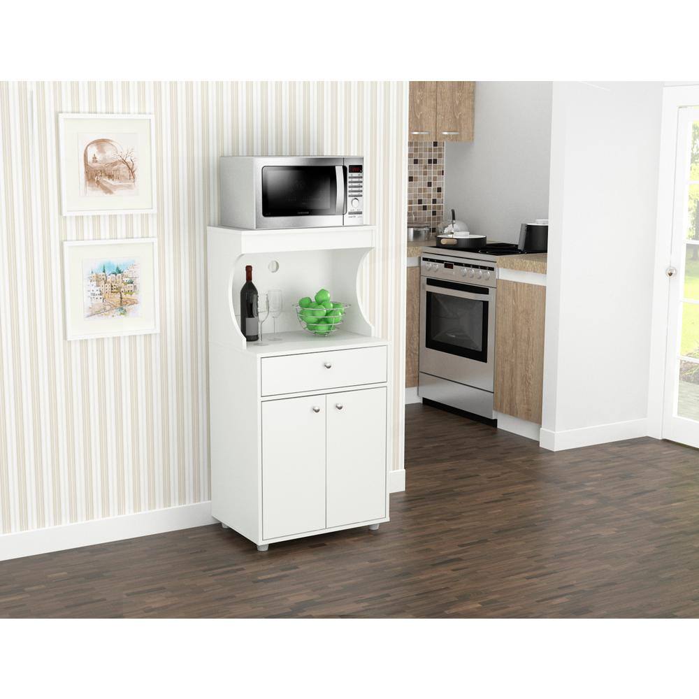 Inval Galley Ready to Assemble 23.6 in. W x 17.1 in. D x 50 in. H Microwave Storage Utility Cabinet in White