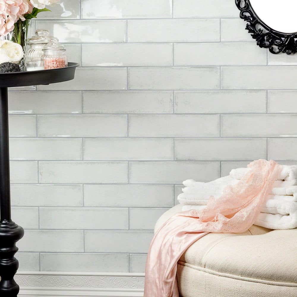 Ivy Hill Tile Moze White 3 in. x 12 in. 9 mm Ceramic Wall Tile (22-Piece) (5.38 sq. ft./Box)