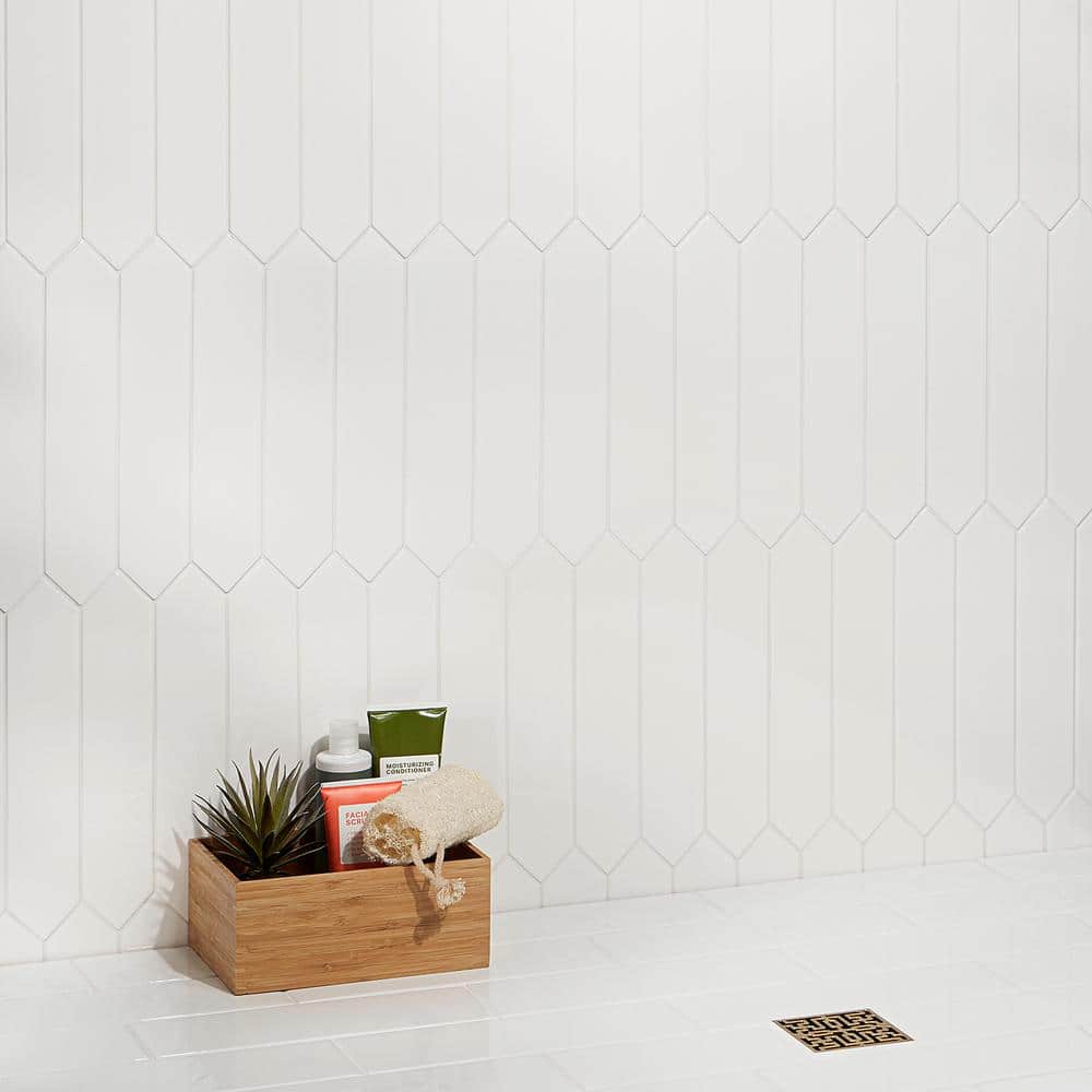 Ivy Hill Tile Axis 2.6 in. x 13 in. White Polished Elongated Hex Ceramic Wall Tile (12.26 sq. ft. / case)