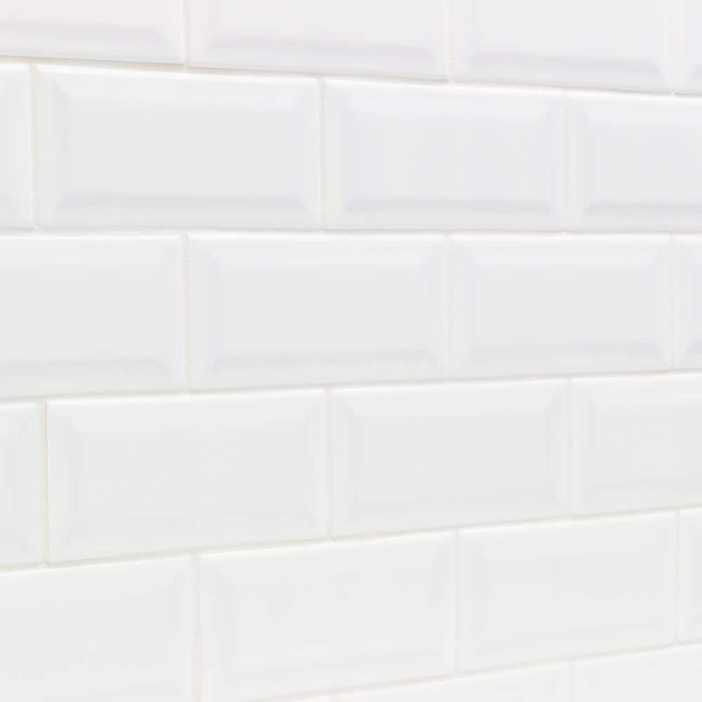 Ivy Hill Tile Essential White Beveled 3 in. x 6 in. x 6mm Polished Ceramic Subway Wall Tile (10.76 sq. ft./case)