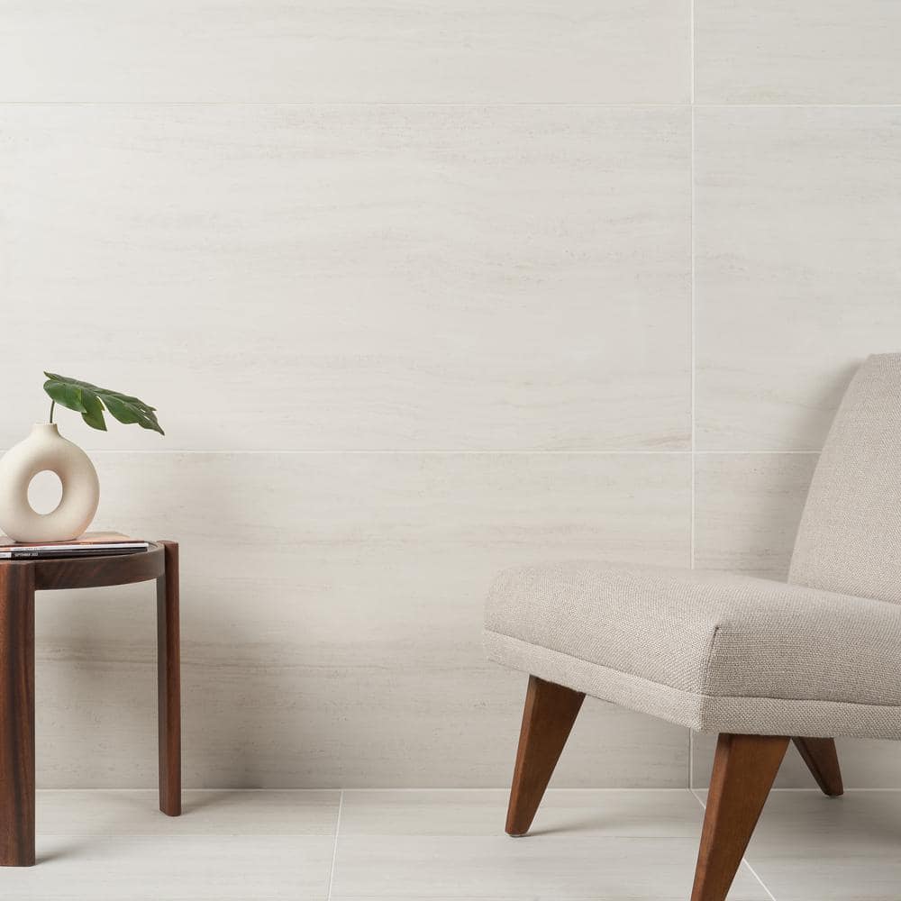 Atlanta White 23.45 in. x 47.07 in. Matte Travertine Look Porcelain Floor and Wall Tile (31 sq. ft./Case)