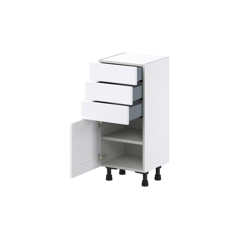 J COLLECTION Mancos Bright White Shaker Assembled Base Kitchen Cabinet with 3-Drawer (15 in. W x 34.5 in. H x 14 in. D)