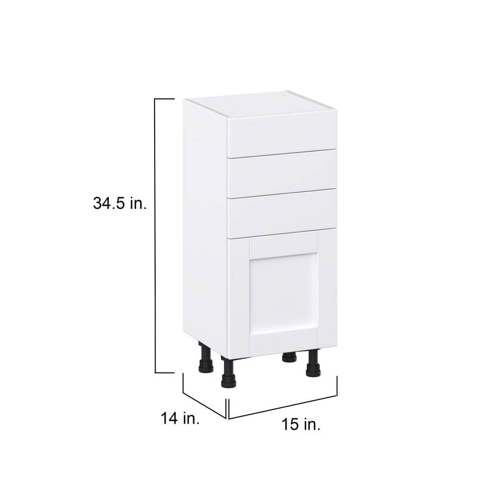 J COLLECTION Mancos Bright White Shaker Assembled Base Kitchen Cabinet with 3-Drawer (15 in. W x 34.5 in. H x 14 in. D)