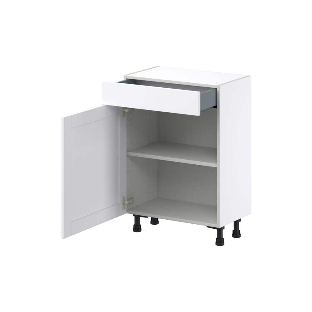 J COLLECTION Mancos Bright White Shaker Assembled Shallow Base Kitchen Cabinet with a Drawer (24 in. W x 34.5 in. H x 14 in. D)