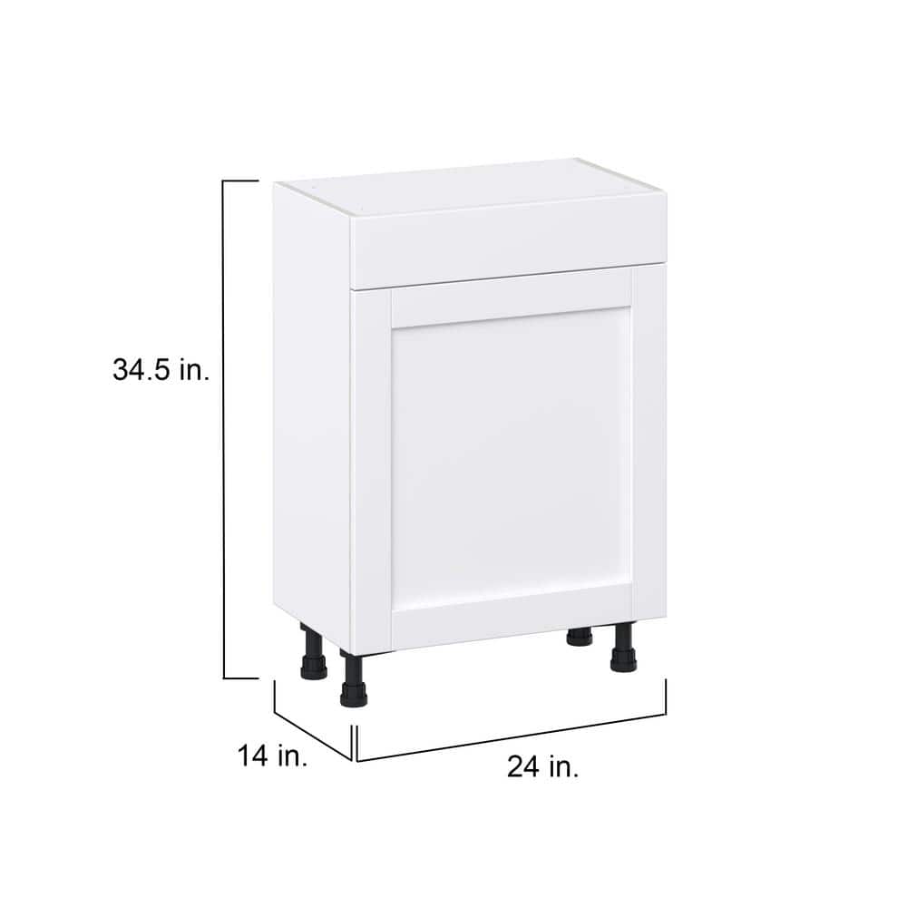 J COLLECTION Mancos Bright White Shaker Assembled Shallow Base Kitchen Cabinet with a Drawer (24 in. W x 34.5 in. H x 14 in. D)