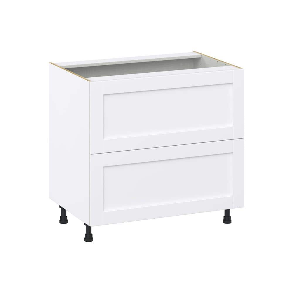 J COLLECTION Mancos Bright White Shaker Assembled Base Kitchen Cabinet with 2 Drawers (36 in. W x 34.5 in. H x 24 in. D)
