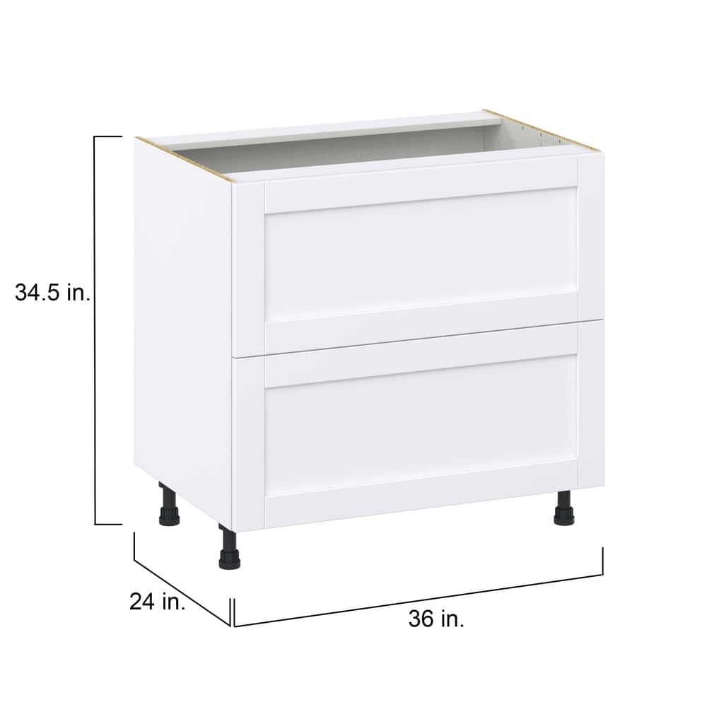 J COLLECTION Mancos Bright White Shaker Assembled Base Kitchen Cabinet with 2 Drawers (36 in. W x 34.5 in. H x 24 in. D)
