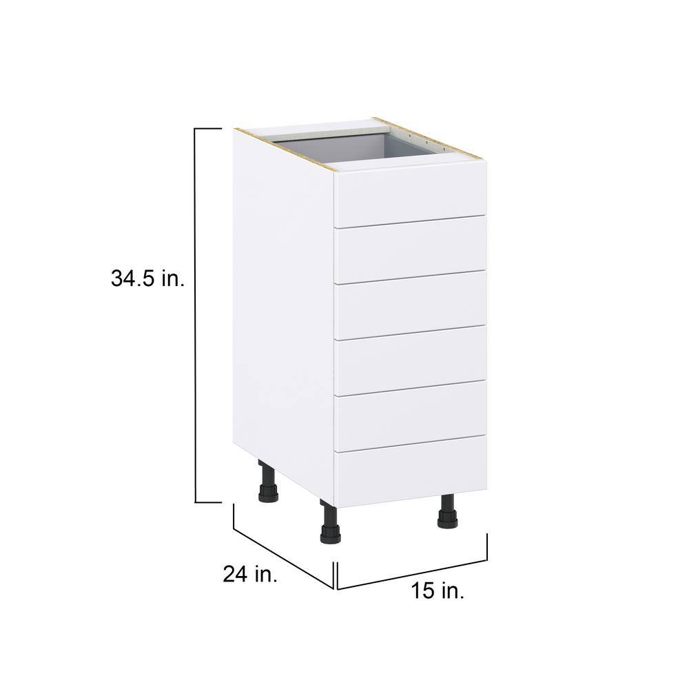 J COLLECTION Mancos Bright White Shaker Assembled Base Kitchen Cabinet with 6 Drawers (15 in. W x 34.5 in. H x 24 in. D)