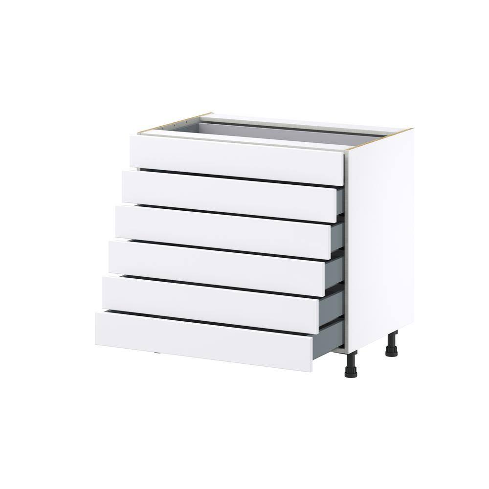 J COLLECTION Mancos Bright White Shaker Assembled Base Kitchen Cabinet with 6 Drawers (36 in. W x 34.5 in. H x 24 in. D)