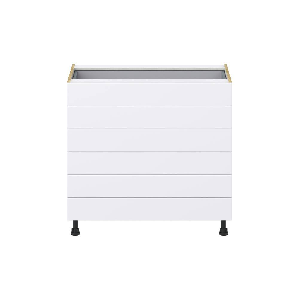 J COLLECTION Mancos Bright White Shaker Assembled Base Kitchen Cabinet with 6 Drawers (36 in. W x 34.5 in. H x 24 in. D)