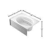 Jacuzzi PROJECTA 60 in. x 42 in. Acrylic Right-Hand Drain Rectangular Alcove Whirlpool Bathtub in White