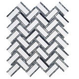 Jeffrey Court Bayou White Herringbone 10.25 in. x 11.875 in. x 6 mm Honed Natural Stone Mosaic Wall and Floor Tile