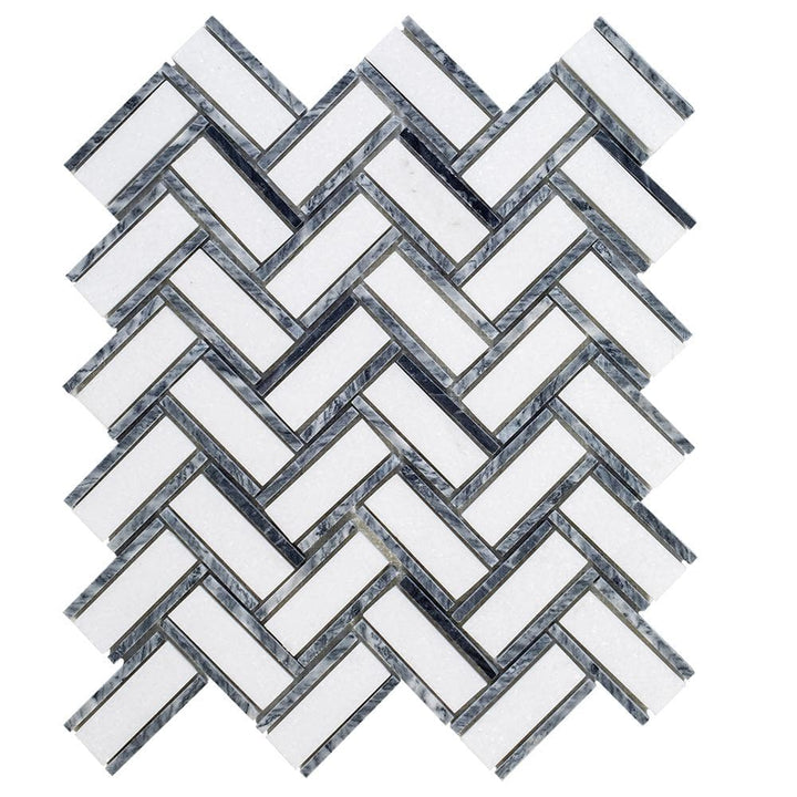 Jeffrey Court Bayou White Herringbone 10.25 in. x 11.875 in. x 6 mm Honed Natural Stone Mosaic Wall and Floor Tile