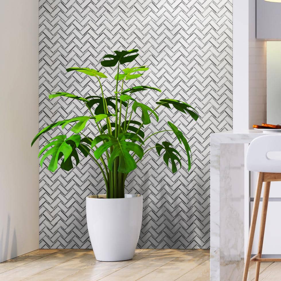 Jeffrey Court Bayou White Herringbone 10.25 in. x 11.875 in. x 6 mm Honed Natural Stone Mosaic Wall and Floor Tile