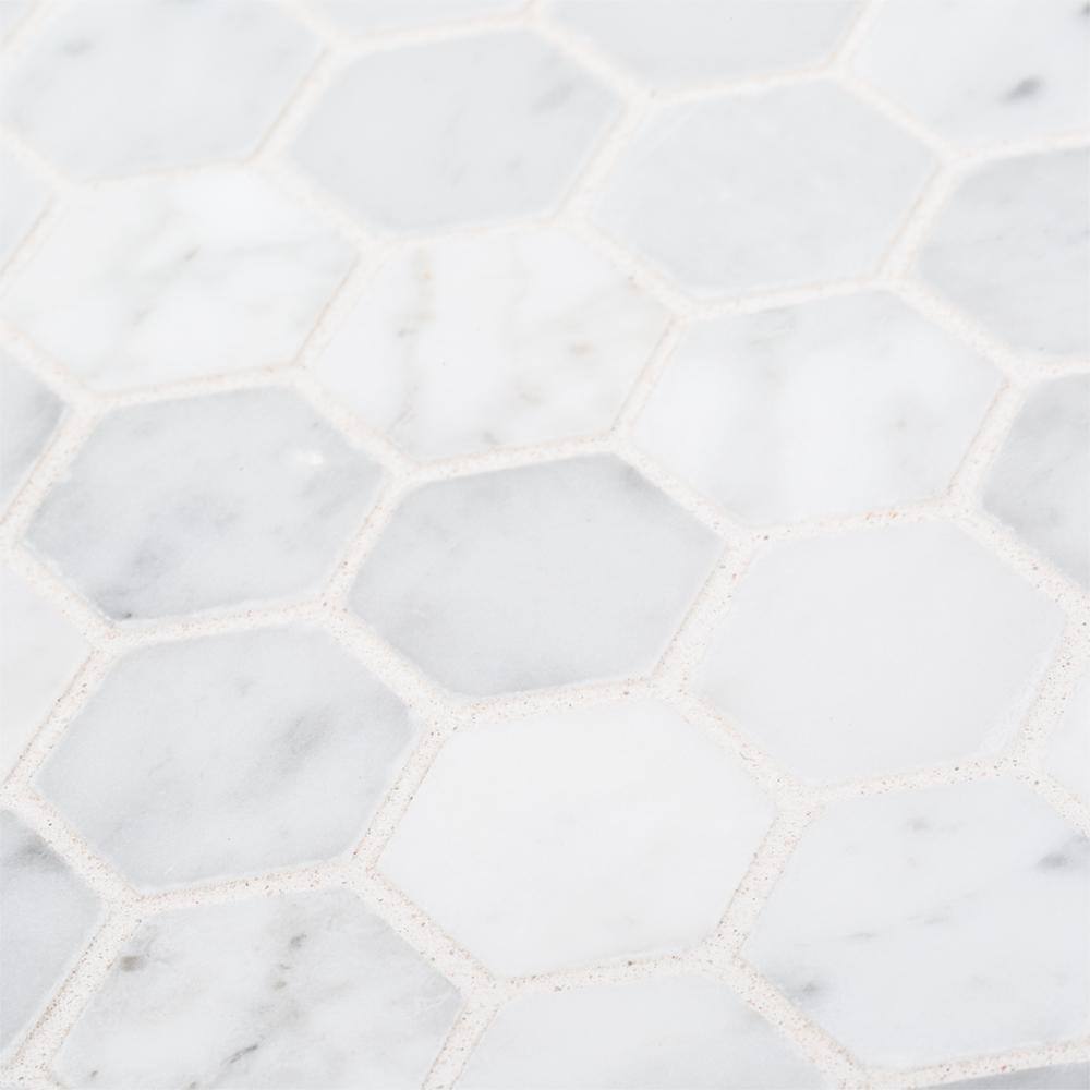 Jeffrey Court Carrara Constellation White 10.75 in. x 11.375 in. x 8 mm Hexagon Honed Marble Wall and Floor Mosaic Tile