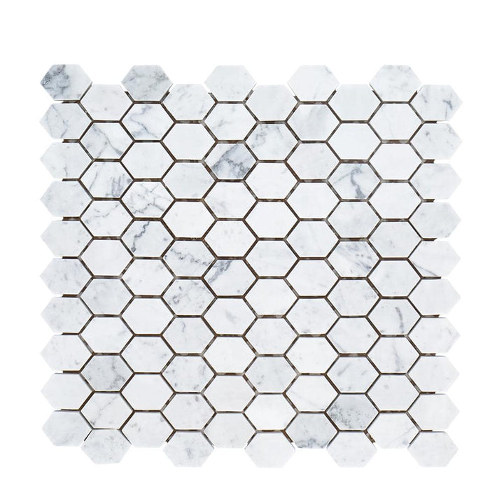 Jeffrey Court Carrara Constellation White 10.75 in. x 11.375 in. x 8 mm Hexagon Honed Marble Wall and Floor Mosaic Tile