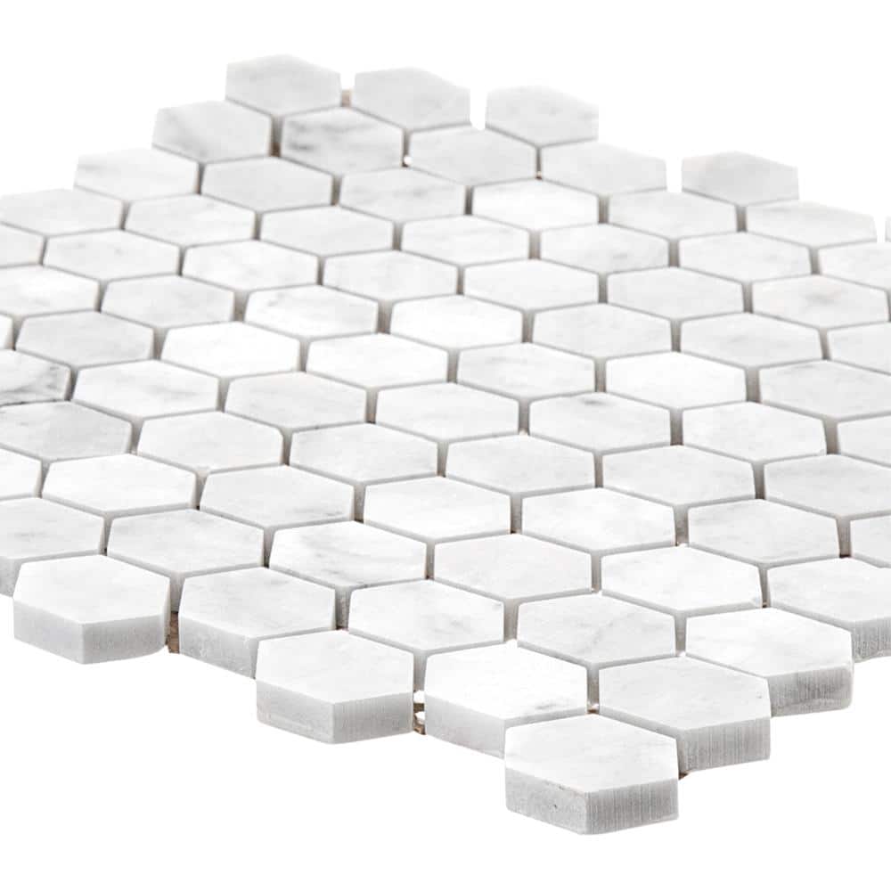 Jeffrey Court Carrara Constellation White 10.75 in. x 11.375 in. x 8 mm Hexagon Honed Marble Wall and Floor Mosaic Tile