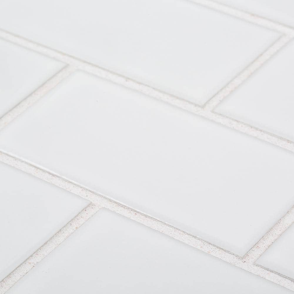 Jeffrey Court Classic 2 x 4 Brick White 11.625 in. x 11.625 in. x 6 mm Interlocking Glossy Porcelain Wall and Floor Mosaic Tile