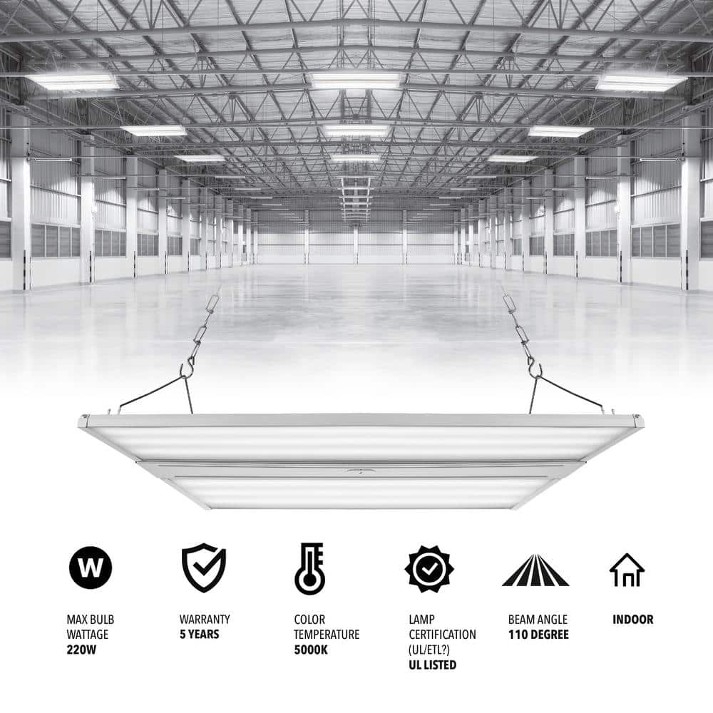 JONATHAN Y 1.98 ft. 220-Watt Equivalent Integrated LED White Shop High Bay Light with 28600 Lumens 5000K