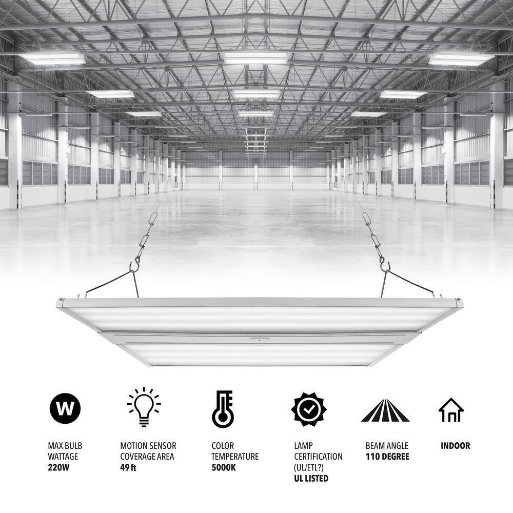 JONATHAN Y 220-Watt Equivalent Integrated LED White High Bay Light Motion Sensor Shop Light with 28600 Lumens 5000K