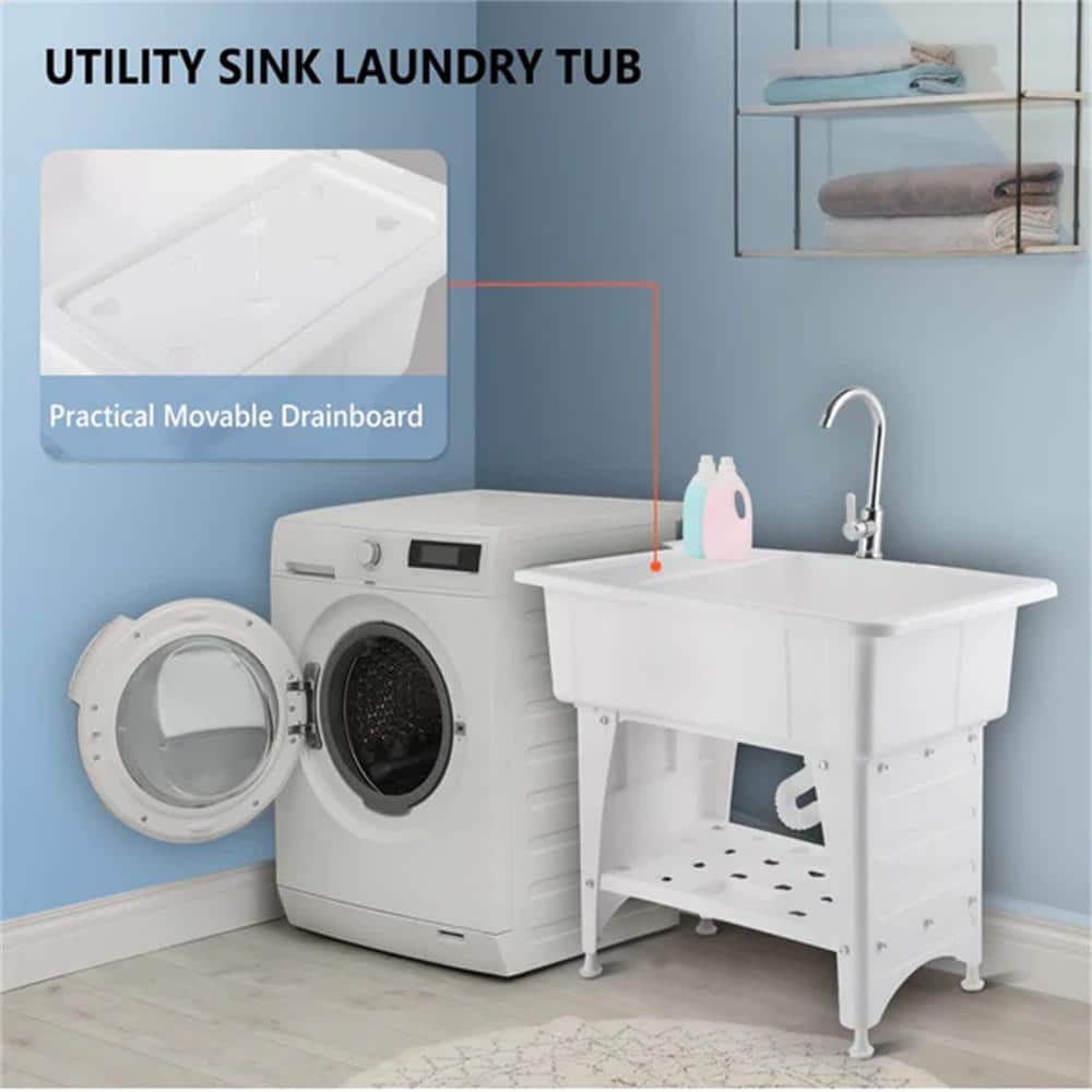 Karl home 32.3" Freestanding Laundry Utility Sink in White with Faucet