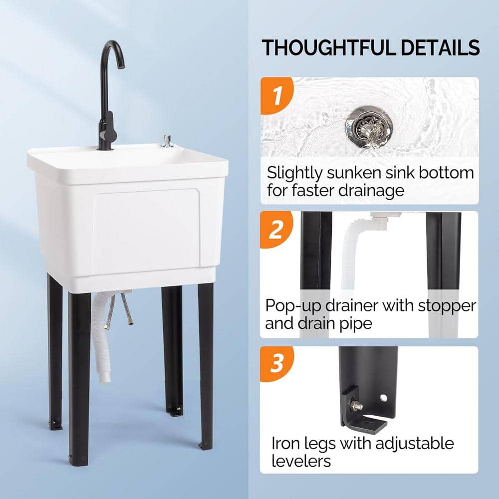 Karl home Freestanding Utility Sink with Faucet - 18.9 x 19.7 in, White