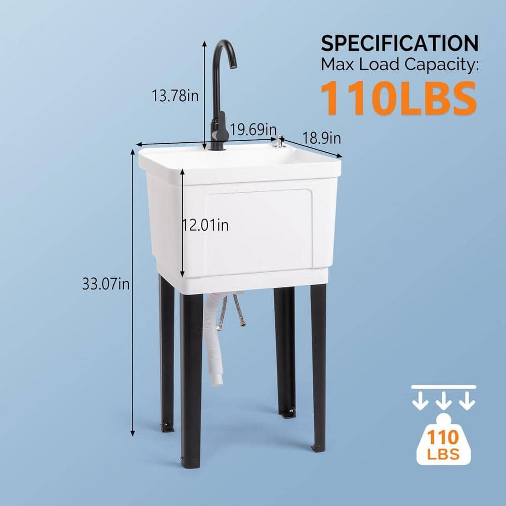 Karl home Freestanding Utility Sink with Faucet - 18.9 x 19.7 in, White