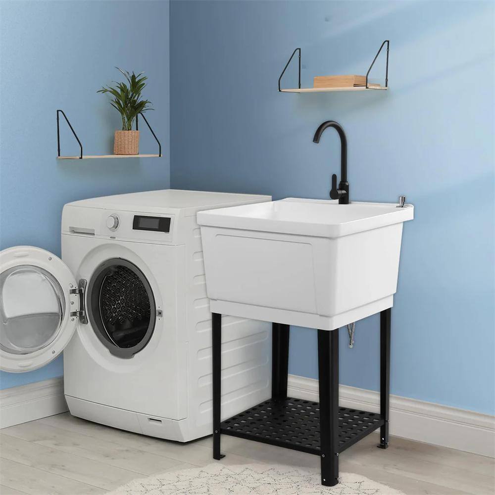 Karl home Freestanding Laundry Utility Sink with Faucet, White, 23.6 in.