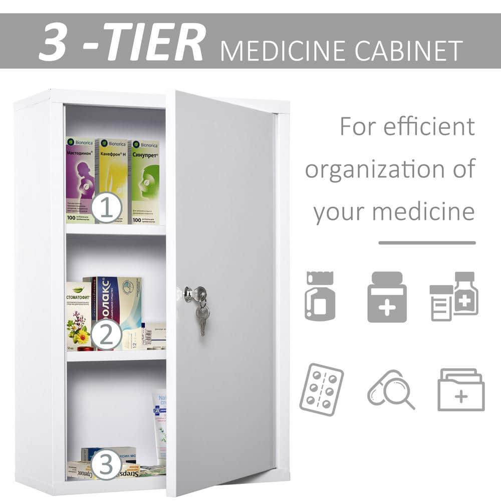 kleankin 15.75 in. W x 23.5 in. H Steel White Wall Surface Mount Medicine Cabinet without Mirror