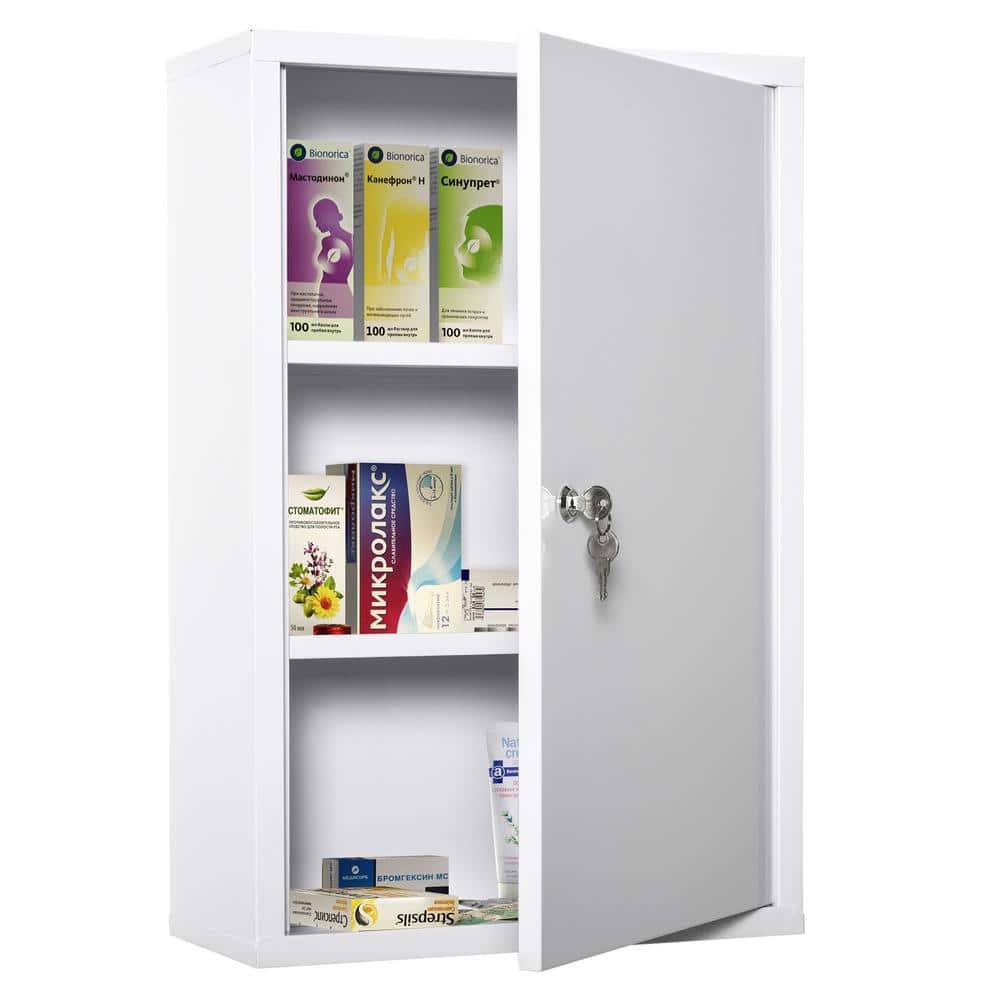 kleankin 15.75 in. W x 23.5 in. H Steel White Wall Surface Mount Medicine Cabinet without Mirror