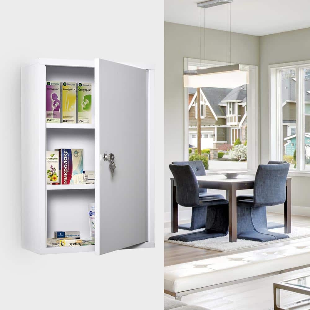 kleankin 15.75 in. W x 23.5 in. H Steel White Wall Surface Mount Medicine Cabinet without Mirror