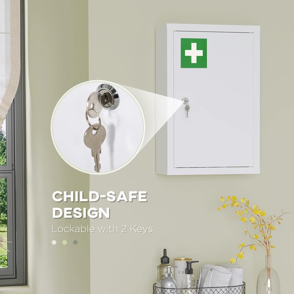 kleankin 11.75 in. W x 18 in. H White Recessed Wall Medicine Cabinet without Mirror for Bathroom with 2 Keys