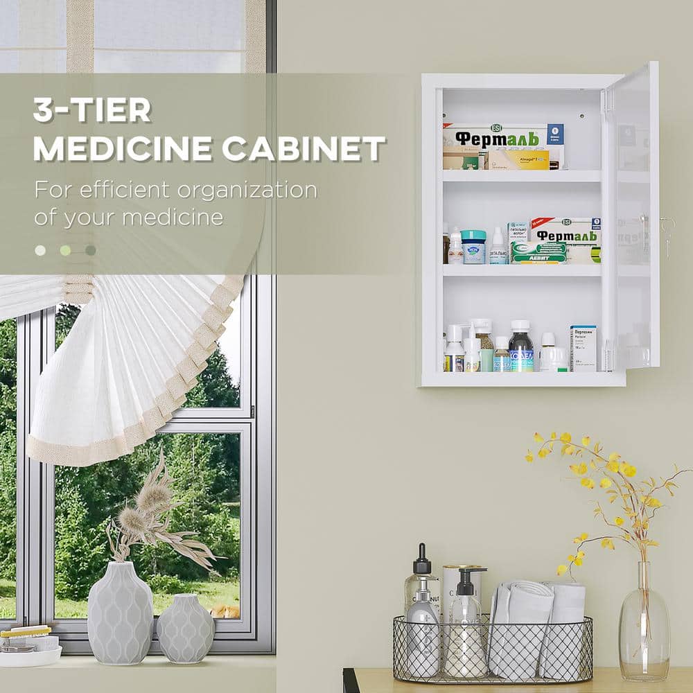 kleankin 11.75 in. W x 18 in. H White Recessed Wall Medicine Cabinet without Mirror for Bathroom with 2 Keys