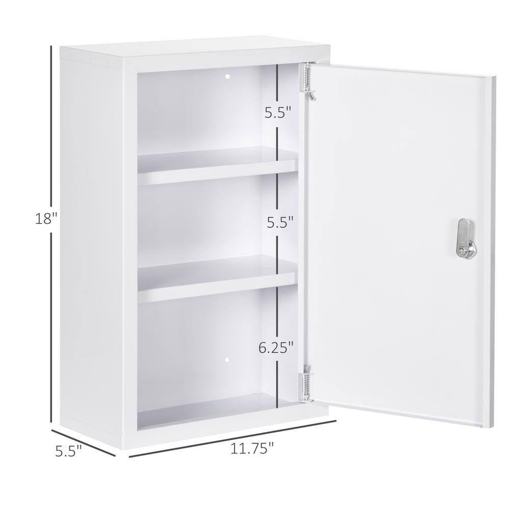 kleankin 11.75 in. W x 18 in. H White Recessed Wall Medicine Cabinet without Mirror for Bathroom with 2 Keys