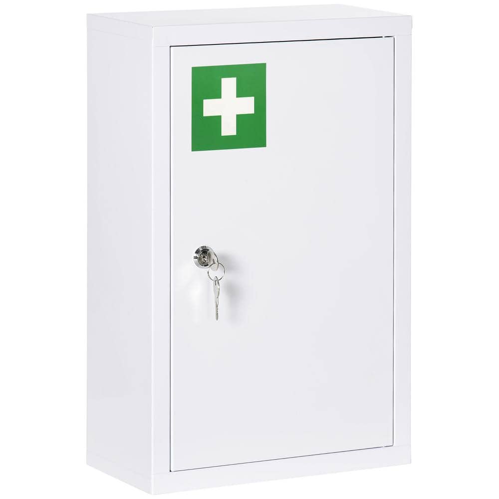 kleankin 11.75 in. W x 18 in. H White Recessed Wall Medicine Cabinet without Mirror for Bathroom with 2 Keys