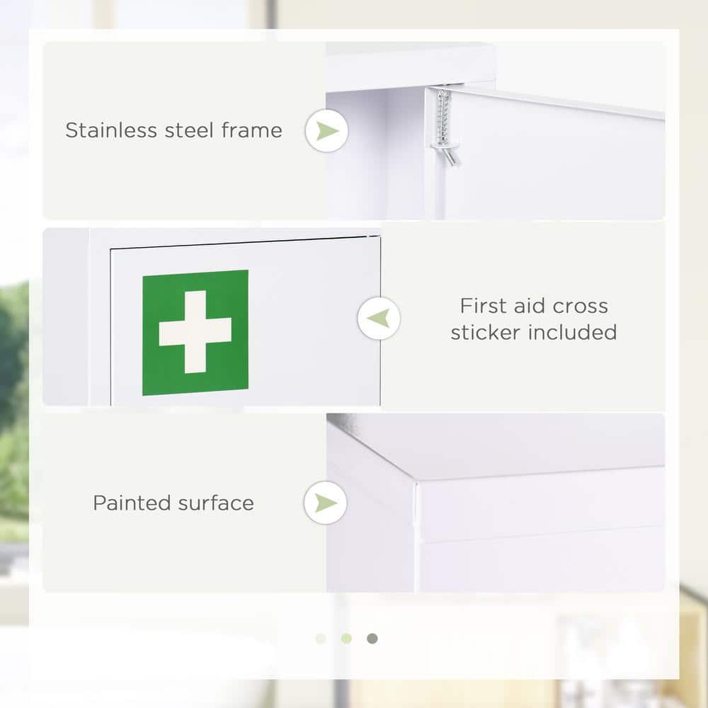 kleankin 11.75 in. W x 18 in. H White Recessed Wall Medicine Cabinet without Mirror for Bathroom with 2 Keys